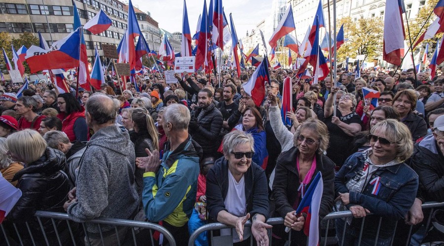 More than 10,000 people filled the Czech capital’s central Wenceslas Square on Friday