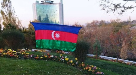 The flag of Azerbaijan was raised in Tabriz on Victory Day