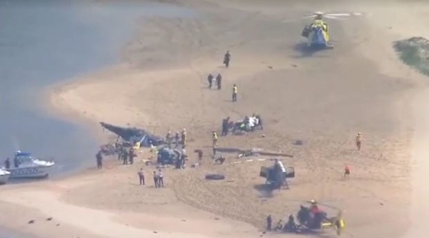 In the northeast of Australia, two helicopters collided over the Gold Coast beach.