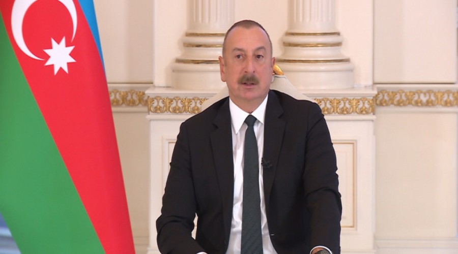President Ilham Aliyev is being interviewed by local TV channels