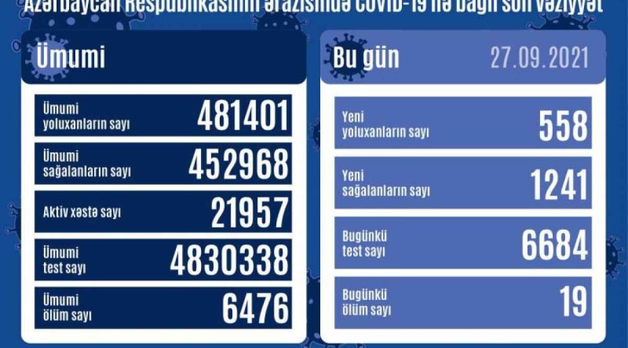 Azerbaijan logs 558 fresh COVID-19 cases, 19 deaths