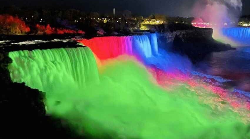 Niagara Falls lit up with colors of Azerbaijani Flag on Victory Day-PHOTO