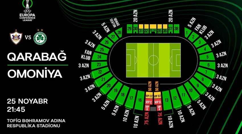 "Qarabağ" - "Omoniya" oyununun biletləri satışa çıxarılır