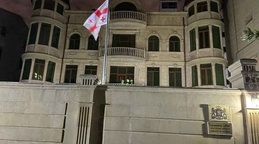 State flag flown at half-staff in Georgian Embassy building in Baku

