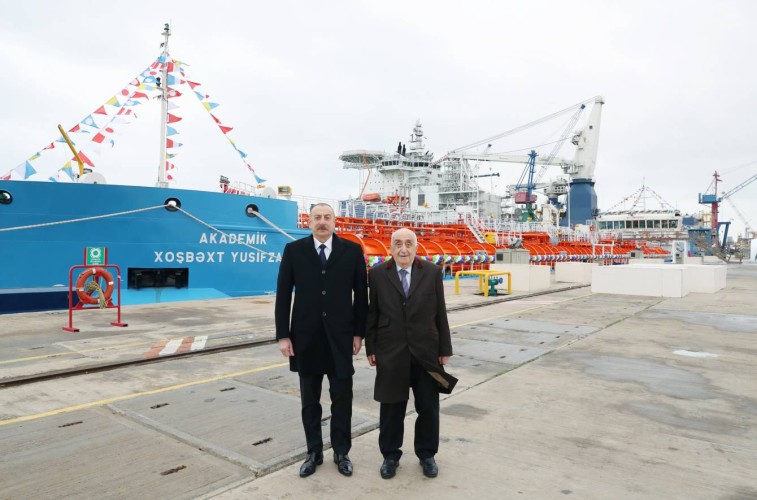 Ilham Aliyev has attended a ceremony to launch the “Academician Khoshbakht Yusifzade” tanker