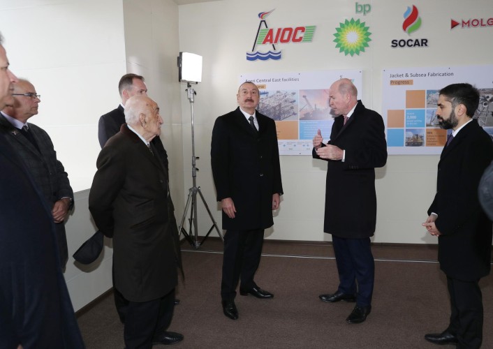 Ilham Aliyev participated in the launching ceremony of the support block of the "Azeri-Central-Eastern" platform.