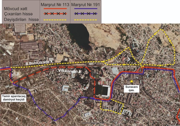 Bakıda iki marşrut xəttinin hərəkət sxemi müvəqqəti dəyişdiriləcək - FOTO