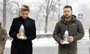 Volodymyr Zelenskiy and his wife, Olena, have been pictured attending a commemoration ceremony in Kyiv