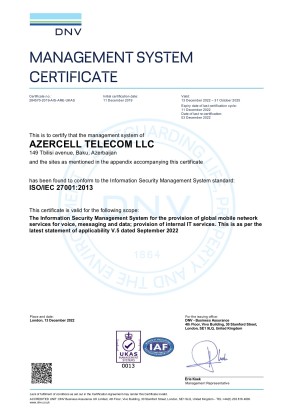 Azercell affirms its customer information protection practice accords with international standards once again