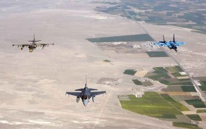 Azerbaijani and Turkish aircraft destroy imaginary enemy jet fighter attacks