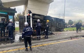 A truck crashed into a bus in Baku, killing one and injuring twenty