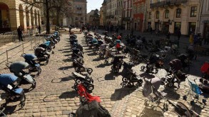 Empty prams in Lviv represent children killed in war