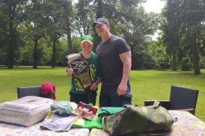 Former pro wrestler  with one of his Ukrainian fans